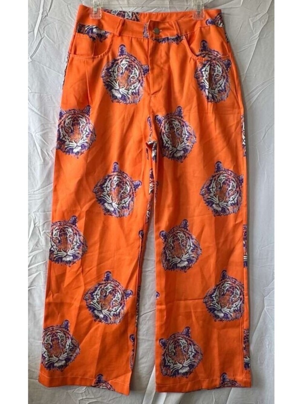 Clemson Game Day Pants Womens M Orange Purple Tiger Head Wide Leg Palazzo LSU